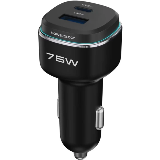 شارژر فندکی پاورولوژی مدل Powerology 75W Dual-Port High-Power Car Charger PCCRS024BKGYC| شارژر خودرو 75 وات PD 45W + QC 30W