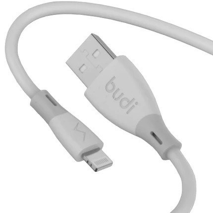 کابل شارژ سیلیکونی USB به لایتنینگ بودی مدل Budi DC202L12W طول 1.2 متر