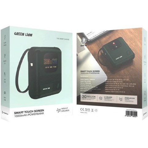 پاوربانک گرین لاین مدل Smart Touch Screen ظرفیت ۱۰ هزار میلی آمپر با اسپیکر بلوتوثی Green Lion