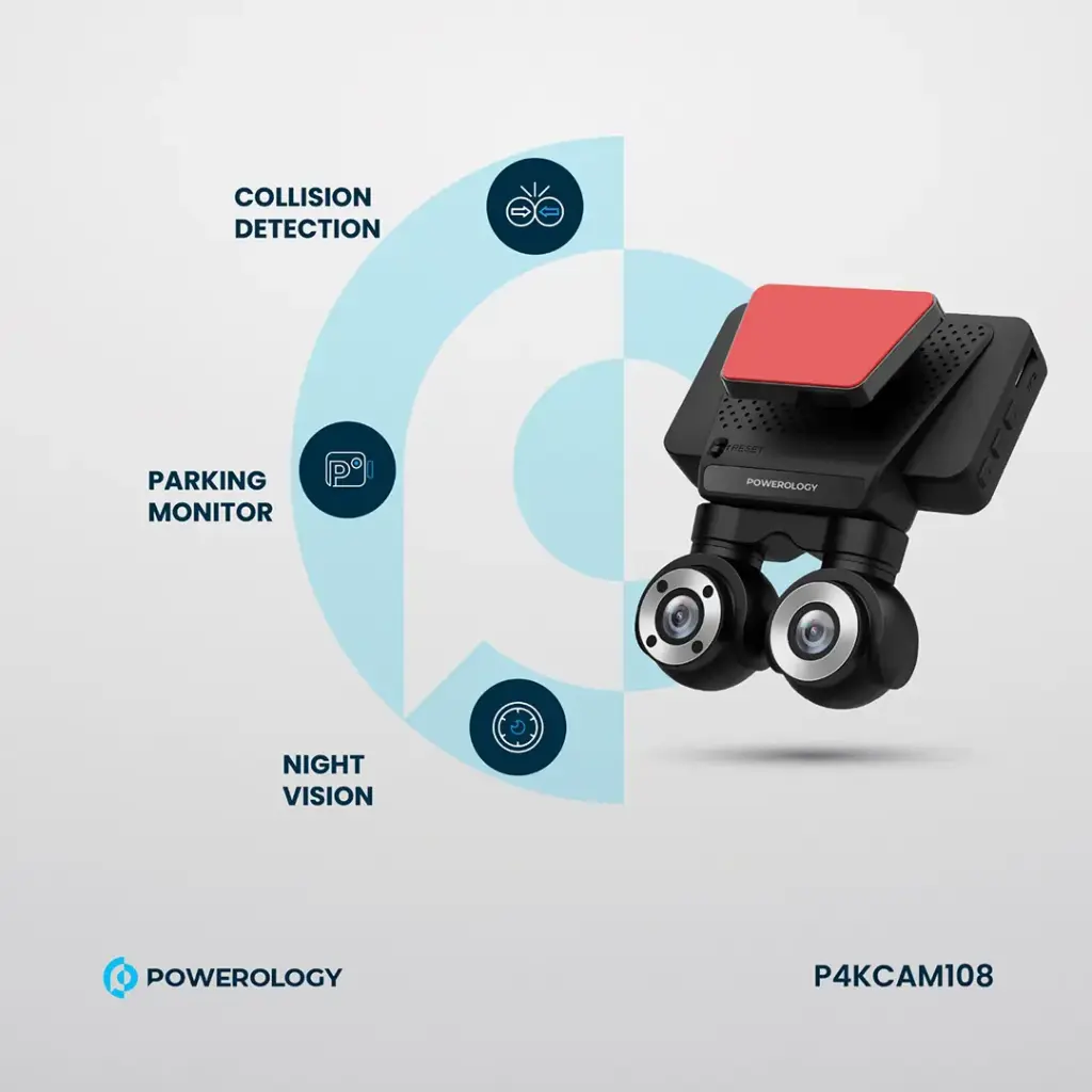 دوربین خودرو پاورولوژی مدل P4KCAM108 ۴K دو دوربین Powerology Dual Lens Dash Camera