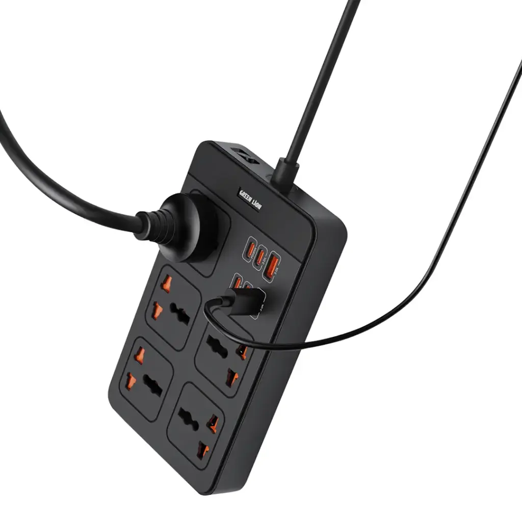 چندراهی برق گرین لاین GS500 ظرفیت ۵ عدد با کابل ۳ متر و شارژر GREEN LION