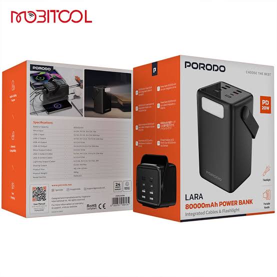 پاوربانک پرودو مدل لارا ظرفیت 80000 میلی‌آمپر ساعت PORODO LARA
