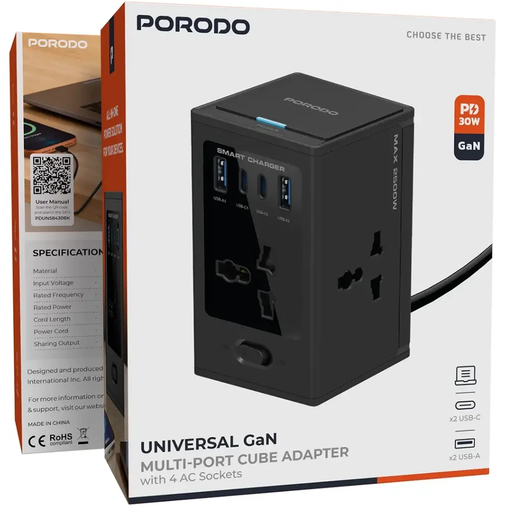 آداپتور چند پورت پرودو مدل Universal GaN Porodo