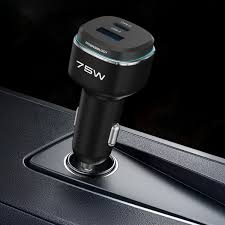 شارژر فندکی پاورولوژی مدل Powerology 75W Dual-Port High-Power Car Charger PCCRS024BKGYC| شارژر خودرو 75 وات PD 45W + QC 30W
