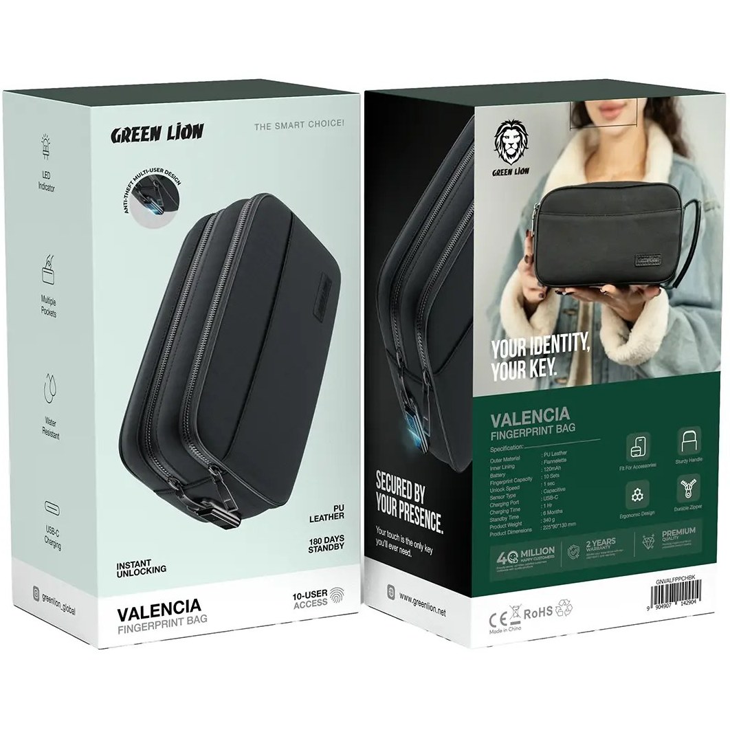 کیف هوشمند گرین لاین مدل Green Lion Valencia Fingerprint Bag با قفل اثرانگشتی
