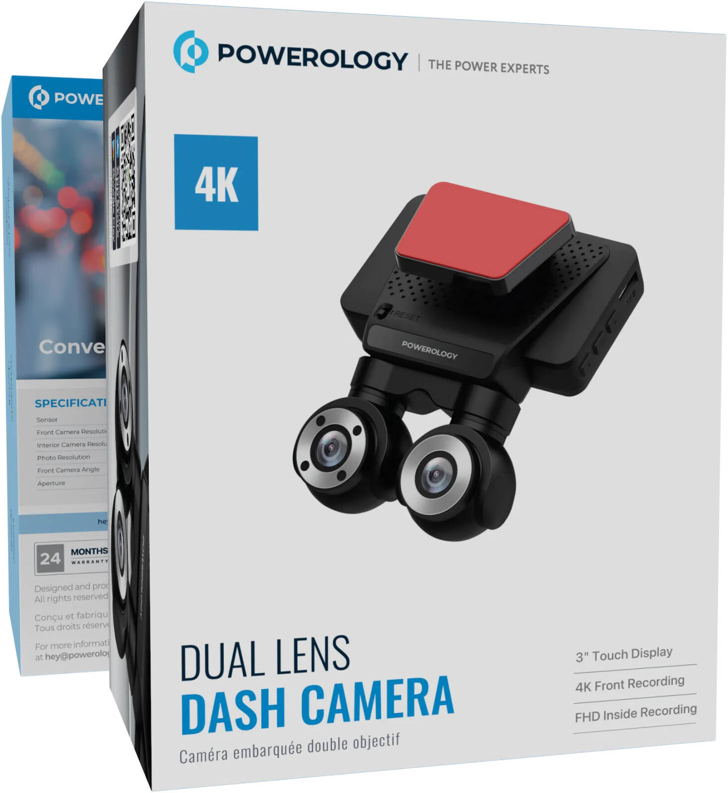 دوربین خودرو پاورولوژی مدل P4KCAM108 ۴K دو دوربین Powerology Dual Lens Dash Camera