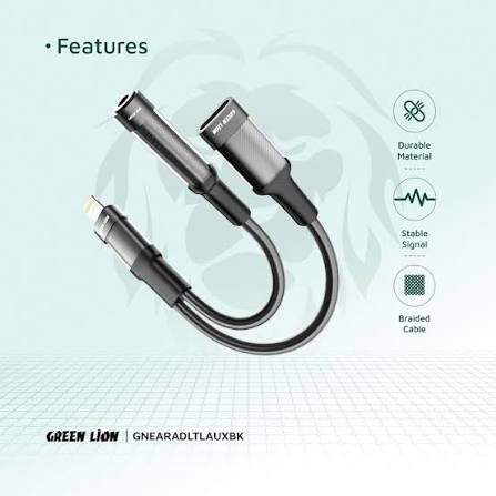 ایرفون 2 در 1 و آداپتور شارژ لایتنینگ به لایتنیگ گرین Green 2 in 1 Earphone & Charging Adapter