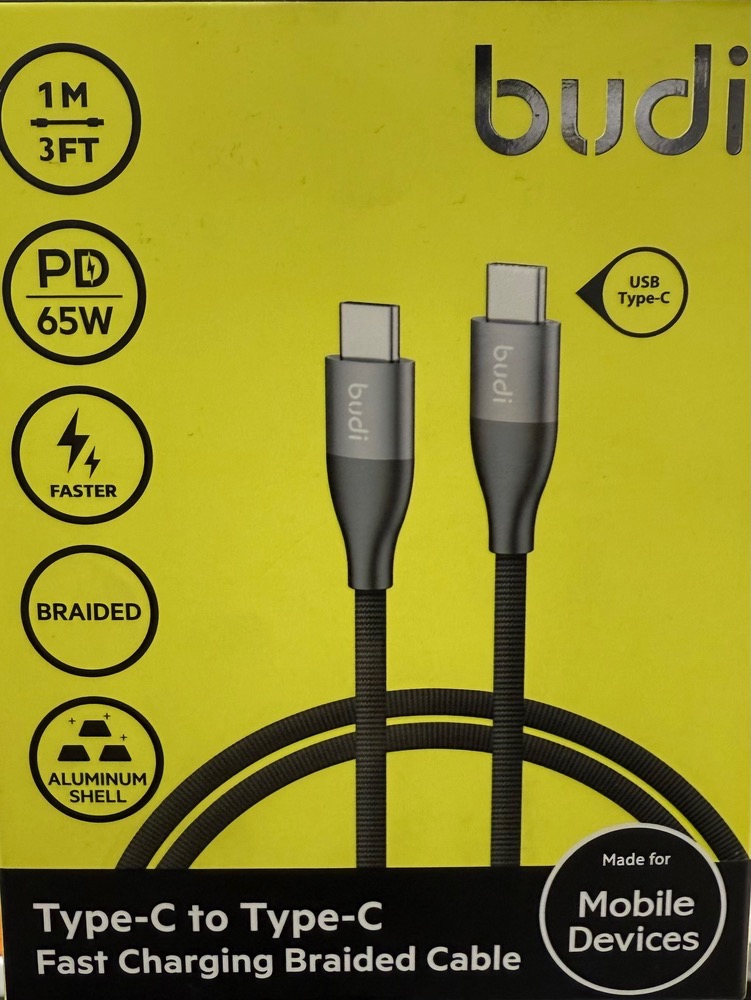 کابل کنفی تبدیل ‌USB-C به ‌USB-C بودی مدل Budi DC126TT10H طول 1 متر