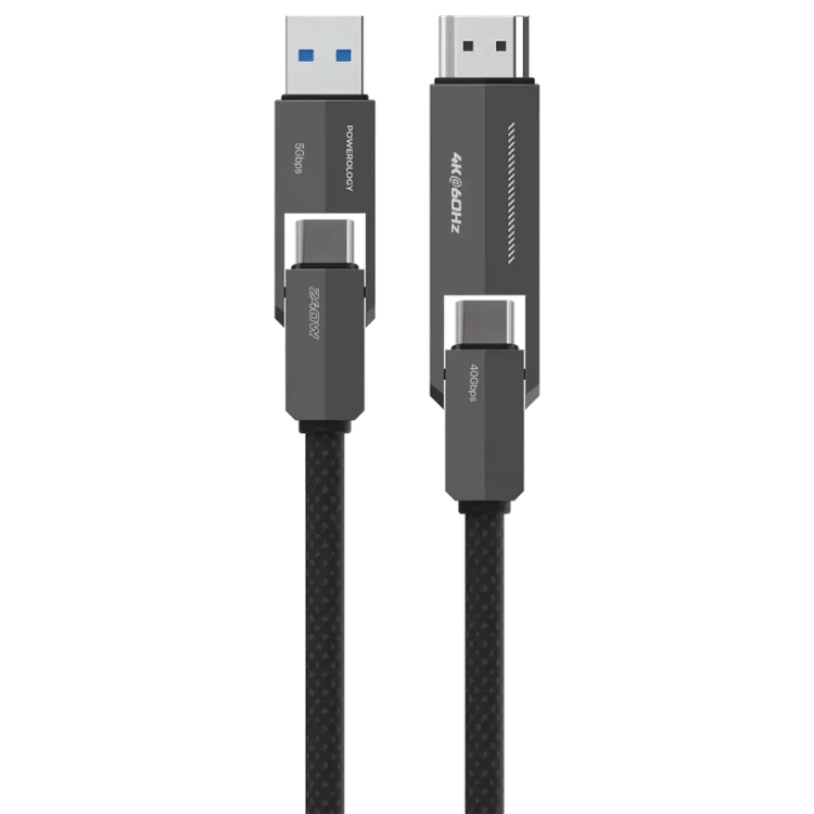 کابل HDMI و شارژ ۴ کاره تایپ سی برند پاورولوژی Powerology Vion 4-In-1 Charging & Data Transfer Cable