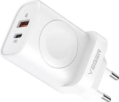 شارژر دیواری VEGER W002E PD 20W با شارژر بی‌سیم Apple Watch