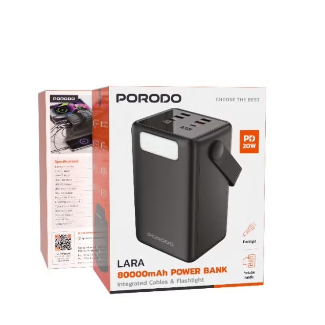 پاوربانک پرودو مدل لارا ظرفیت 80000 میلی‌آمپر ساعت PORODO LARA