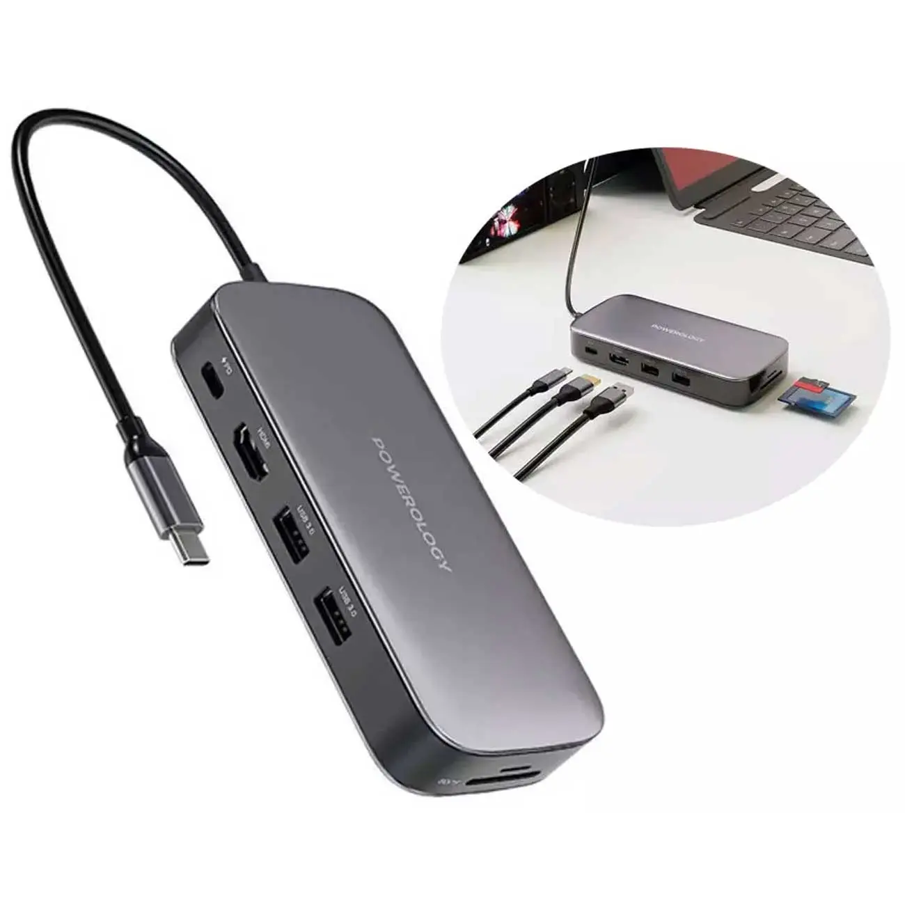هاب پاورولوژی USB-C و SSD اکسترنال Powerology 256GB | PWSDHB256