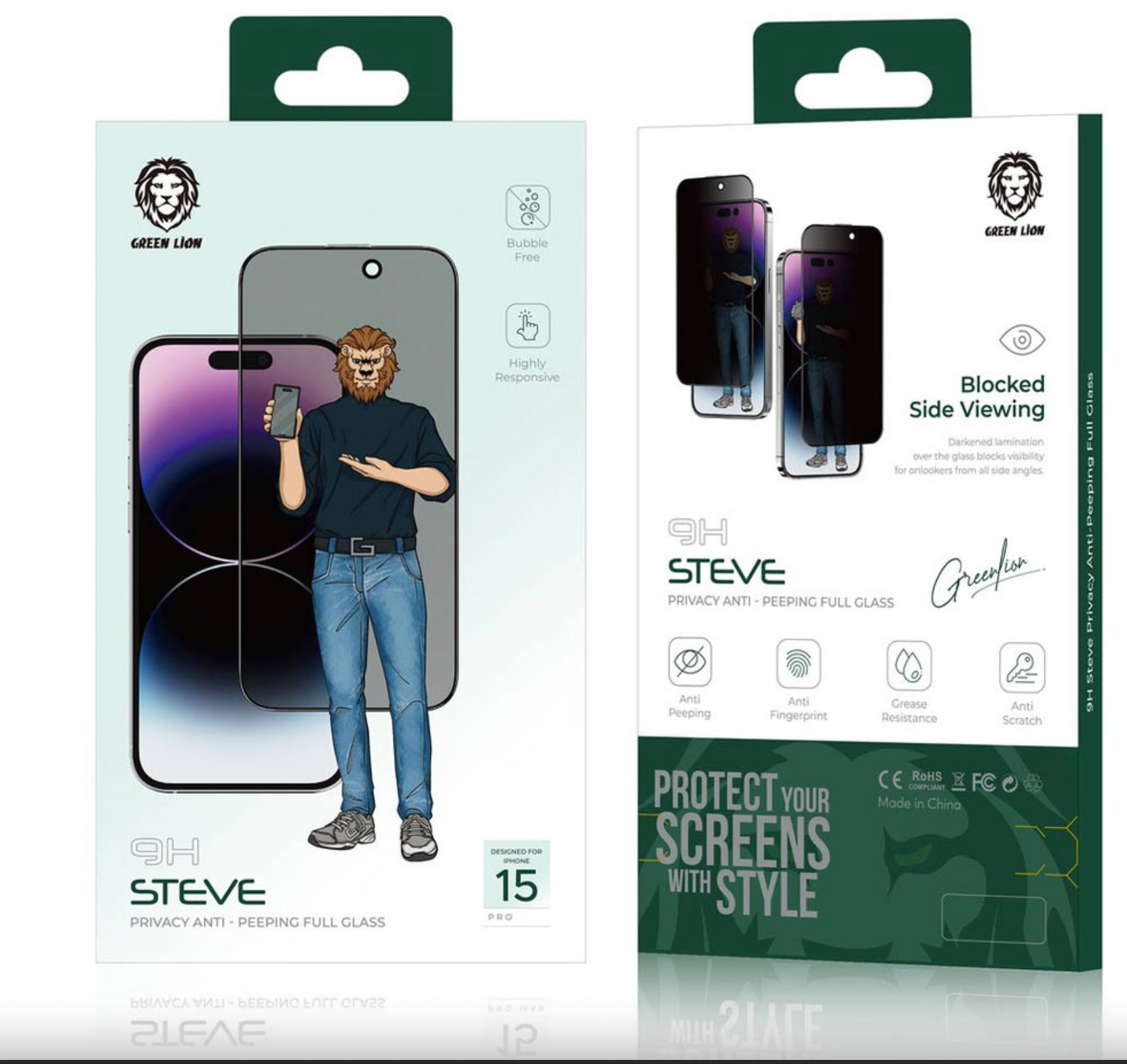 گلس گرین لاین حریم شخصی iPhone 15 Pro مارک Green Lions
