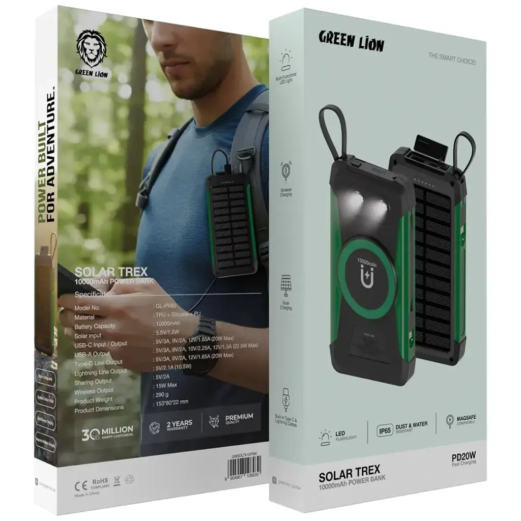 پاوربانک خورشیدی گرین لاین Solar Trex ظرفیت 10000mAh