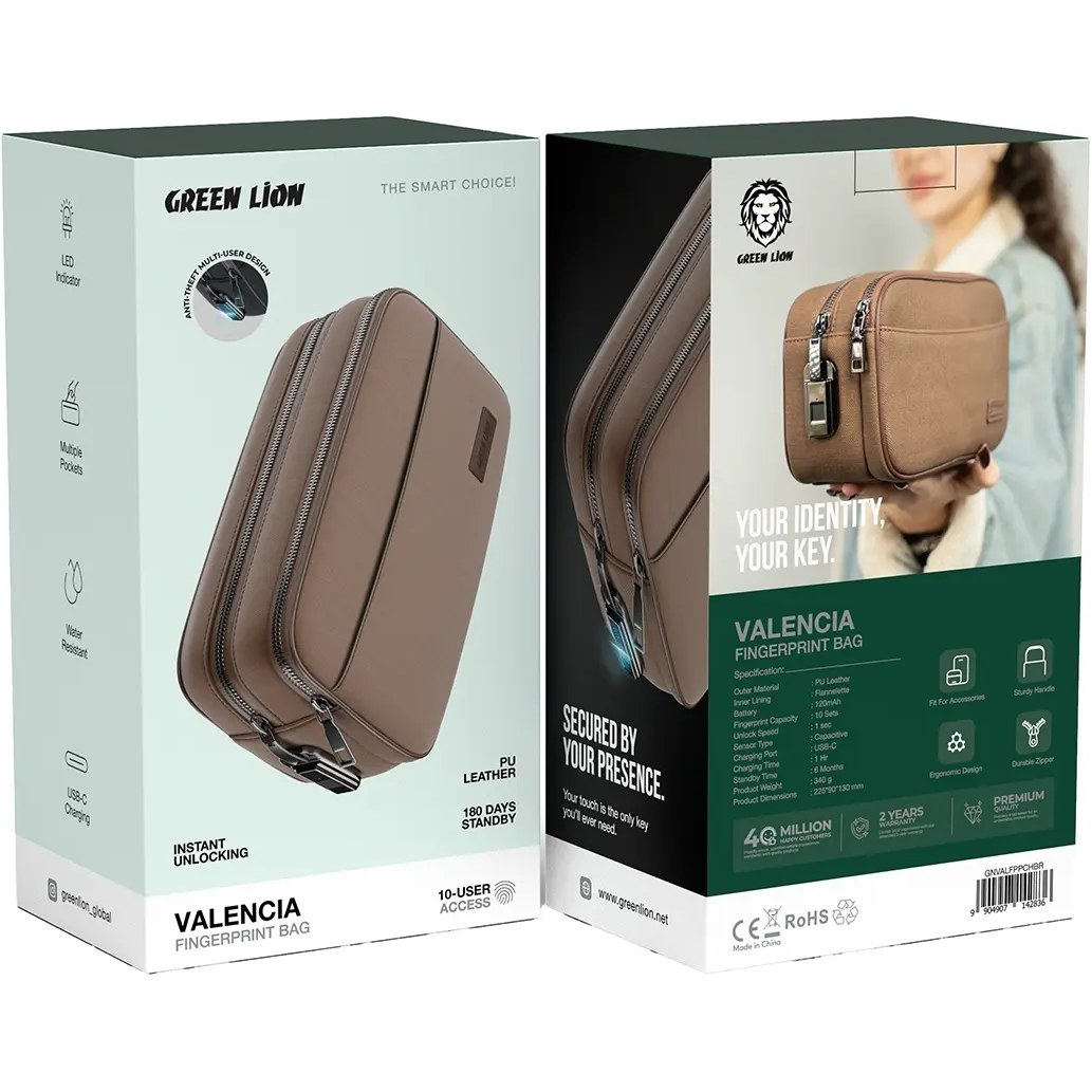 کیف هوشمند گرین لاین مدل Green Lion Valencia Fingerprint Bag با قفل اثرانگشتی
