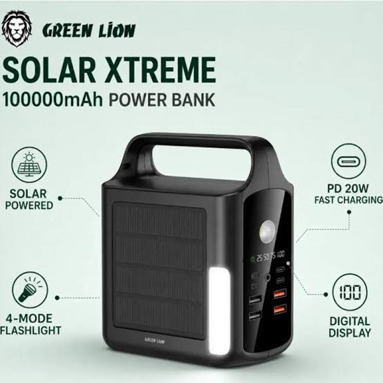 پاوربانک خورشیدی گرین لاین مدل Solar Xtreme ظرفیت ۸۰ هزار میلی آمپر GREEN LION