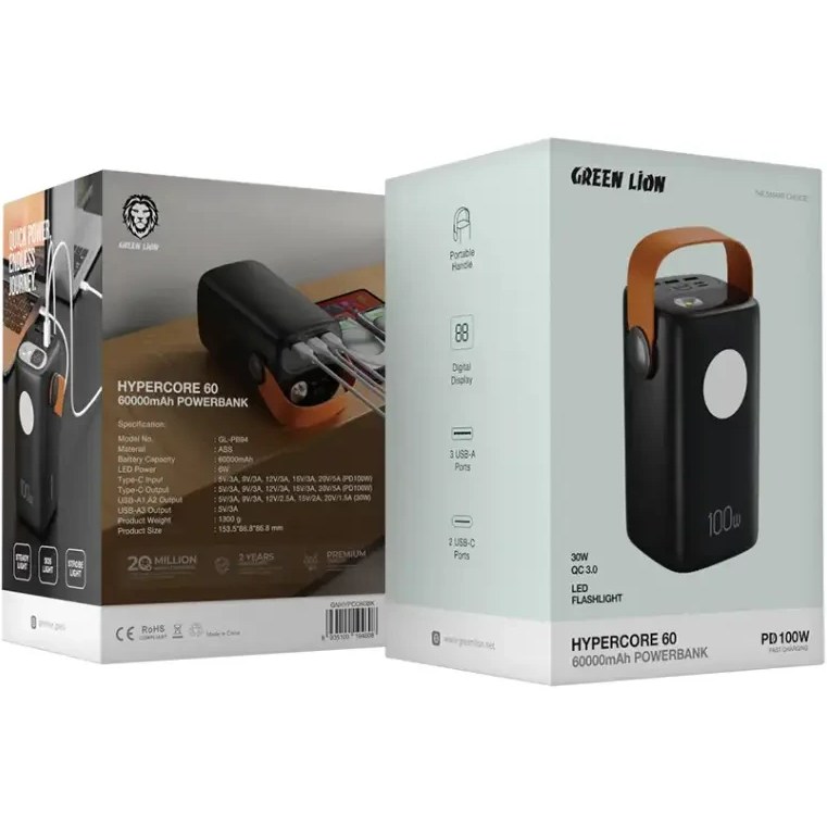 پاوربانک گرین لاین مدل Hyper Core 60 ظرفیت 60000 میلی آمپر ساعت Green Lion