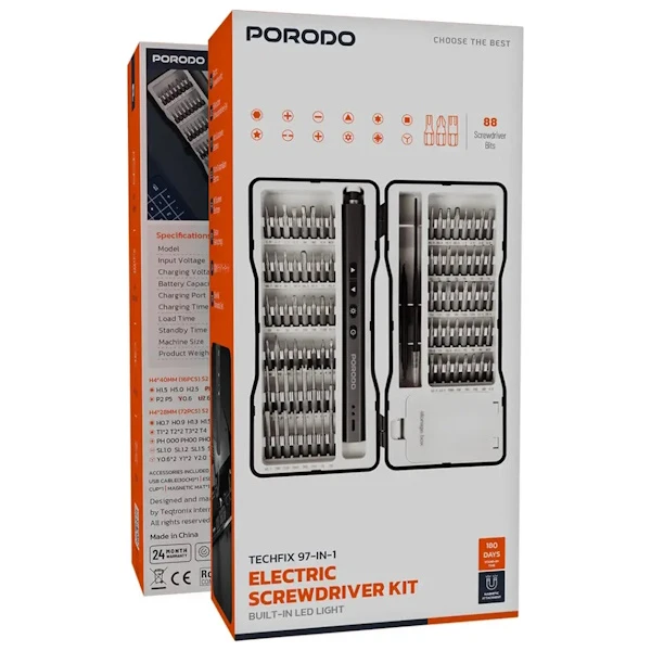 ست پیچ‌گوشتی برقی پرودو 97 تکه Porodo مدل TechFix