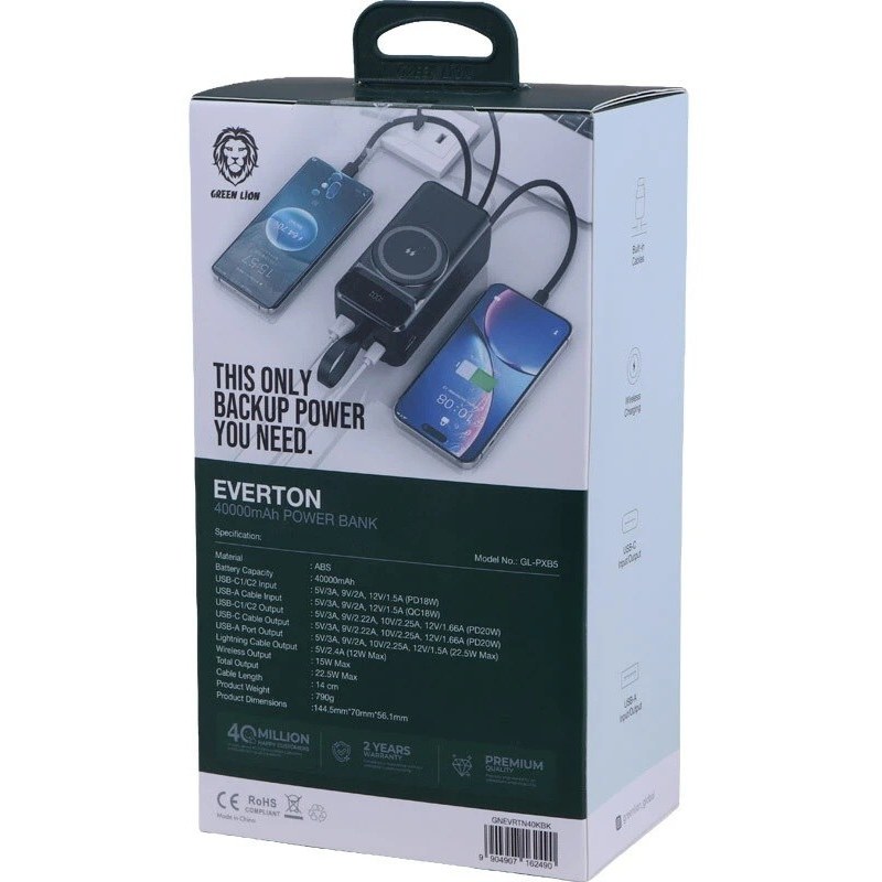 پاور بانک گرین لاین مدل Everton ظرفیت 40000 میلی آمپر ساعت Green Lion Power Bank
