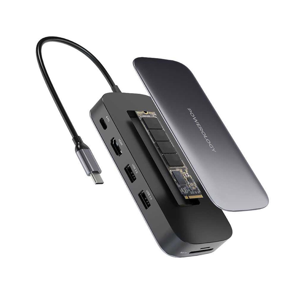 هاب پاورولوژی USB-C و SSD اکسترنال Powerology 256GB | PWSDHB256