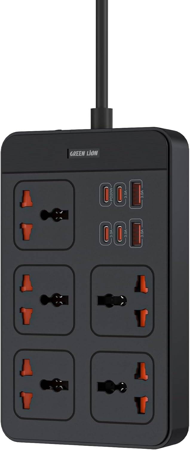 چندراهی برق گرین لاین GS500 ظرفیت ۵ عدد با کابل ۳ متر و شارژر GREEN LION