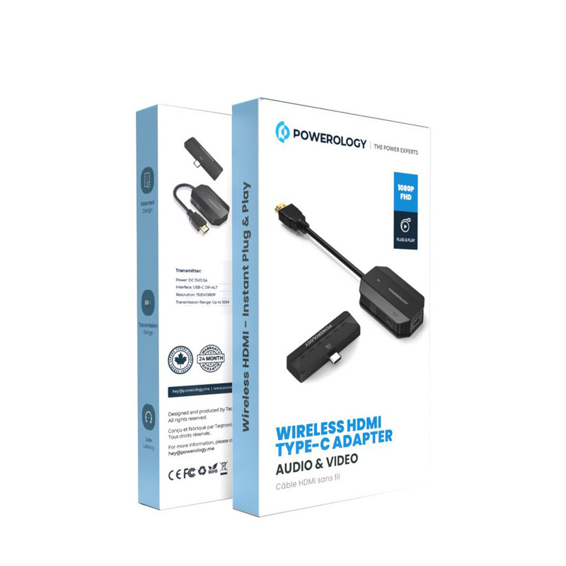 دانگل بی سیم HDMI به Type C پاورولوژی مدل Powerology Wireless HDMI Mirroring Adaptor Pair with USB-C Cable